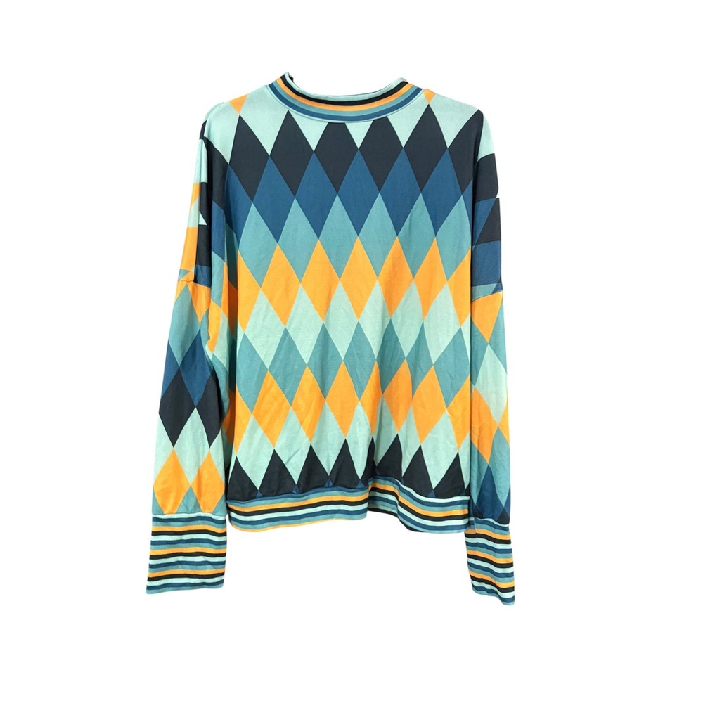 Coeur Vague Argyle Diamond Print Pullover Top Orange Teal Navy 3XL Plus Size
